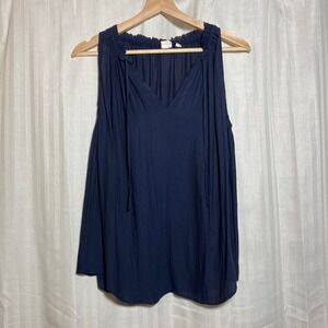 GAP Women Navy Blue Sleeveless V Neck Tie‎ Blouse Top S Flowy Normcore Career